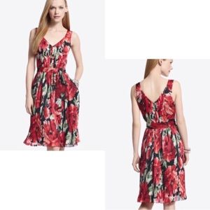 White House Black Market Red Floral Pleated Dress